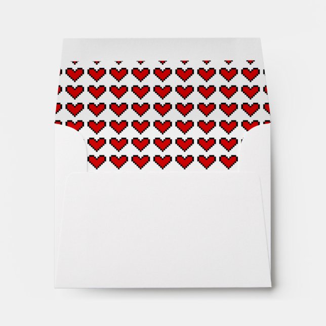 Cute red pixel heart envelope liner design (Back (Bottom))
