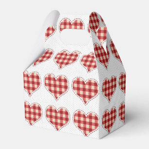 Cute Red Plaid Hearts and Dots Pattern Favor Box