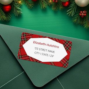 Cute Red Plaid Merry Christmas  Label