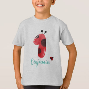 Cute red Polka dot Ladybug 1st Birthday party name T-Shirt