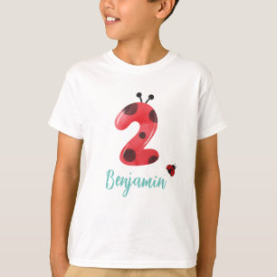Cute red Polka dot Ladybug 2nd Birthday party name T-Shirt