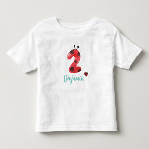 Cute red Polka dot Ladybug 2nd Birthday party name Toddler T-shirt