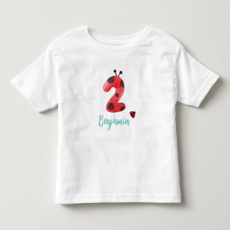 Cute red Polka dot Ladybug 2nd Birthday party name Toddler T-shirt
