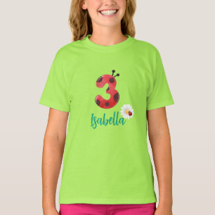 Cute red Polka dot Ladybug 3rd Birthday party name T-Shirt