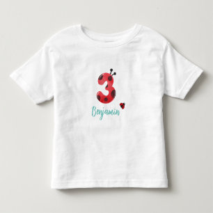 Cute red Polka dot Ladybug 3rd Birthday party name Toddler T-shirt