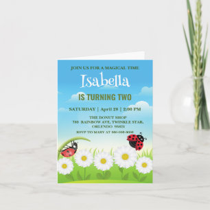 Cute red Polka dot Ladybug Daisy Flower Birthday  Invitation