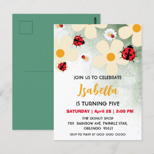 Cute red Polka dot Ladybug Daisy Flower Birthday  Postcard