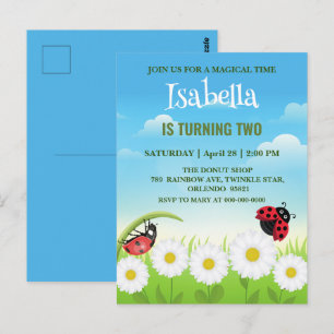 Cute red Polka dot Ladybug Daisy Flower Birthday  Postcard