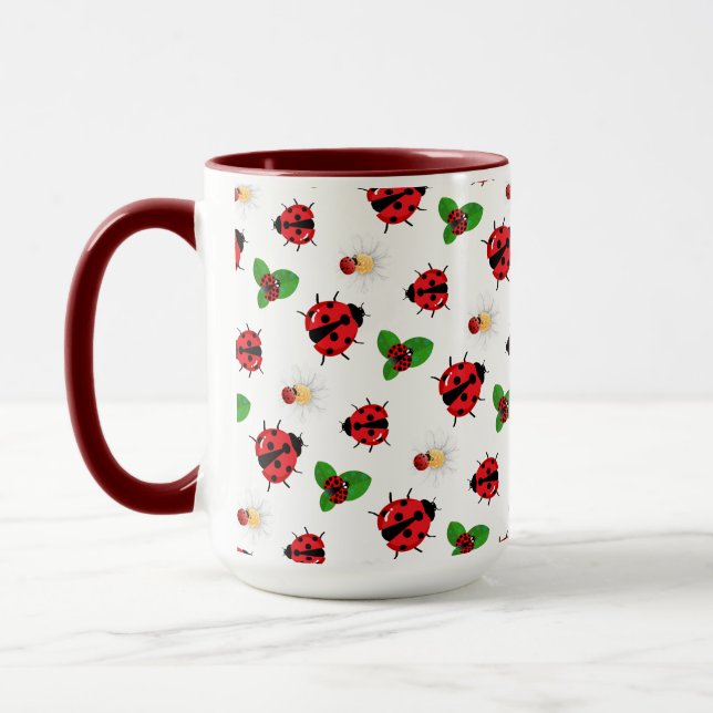 Cute red polka dot Ladybug Daisy flower summer Mug (Left)