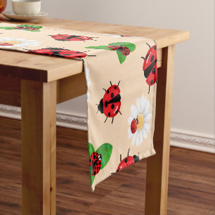 Cute red polka dot Ladybug Daisy flower summer Short Table Runner