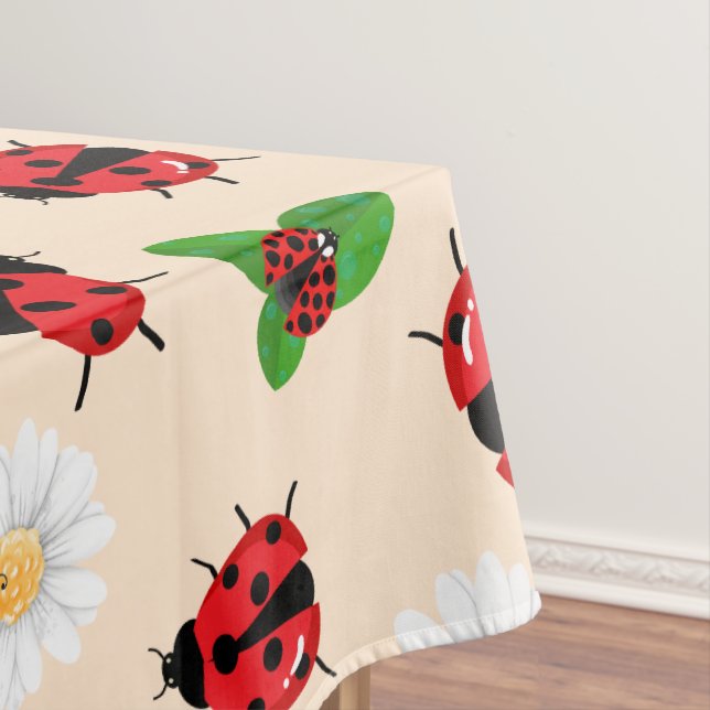 Cute red polka dot Ladybug Daisy flower summer Tablecloth (In Situ)