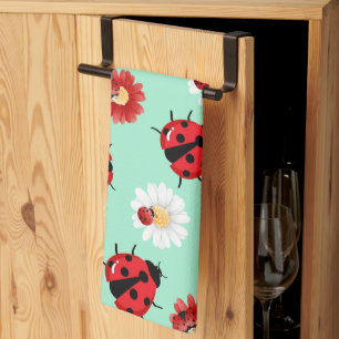 Cute red polka dot Ladybug flower summer Girly Kitchen Towel