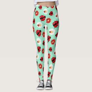 Cute red polka dot Ladybug flower summer Girly Leggings