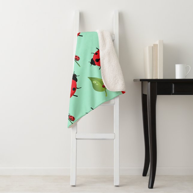 Cute red polka dot Ladybug flower summer Girly Sherpa Blanket (In Situ)