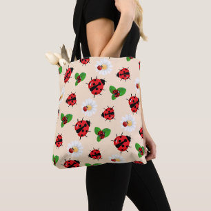 Cute red polka dot Ladybug flower summer Girly Tote Bag