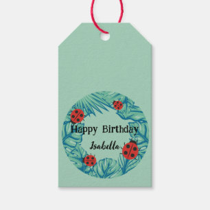 Cute red Polka dot Ladybug Jungle Leave Birthday Gift Tags