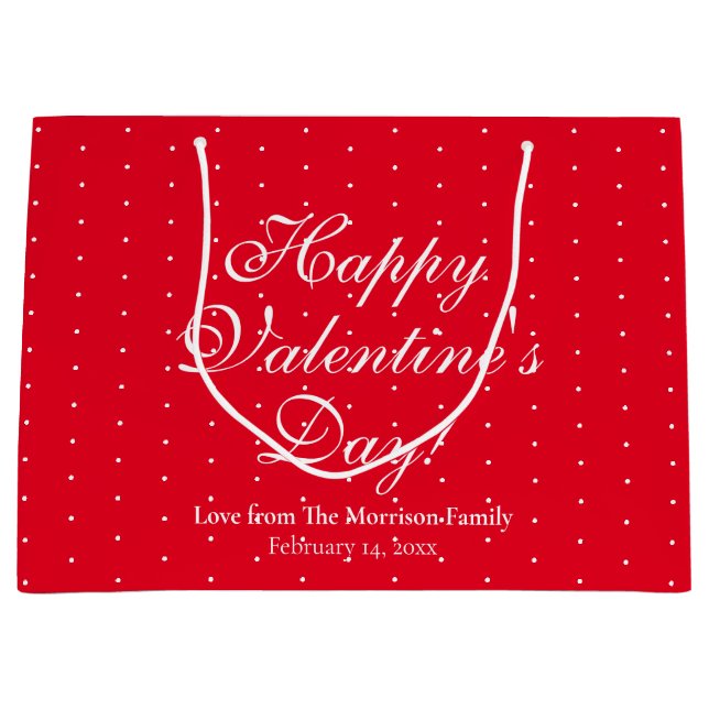 Cute red polka dots custom script Valentine's Day Large Gift Bag (Front)