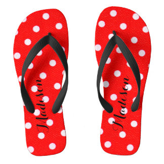 Cute Red  Polka dots monogram Flip Flops