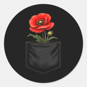 Cute Red Poppy Flower In Pocket Memorial Day Usa M Classic Round Sticker