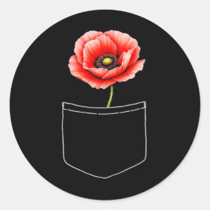 Cute Red Poppy Flower In Pocket Memorial Day Usa M Classic Round Sticker