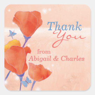 Cute Red Poppy Wedding Thank You Square Sticker