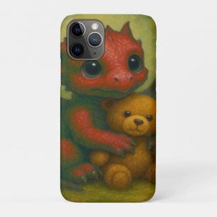 Cute Red Puppy-Eyed Baby Dragon with Teddy Bear iPhone 11 Pro Case