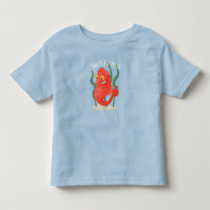 Cute red pygmy seahorse cartoon illustration toddler t-shirt