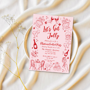 Cute red quirky christmas cocktail party doodle  invitation