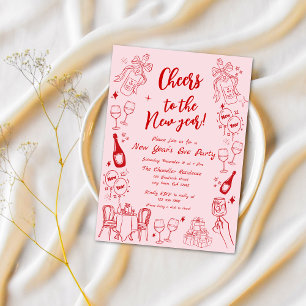 Cute red quirky new year's Eve party doodle Invitation