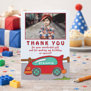 Cute Red Race Car Birthday Thank you Photo Card