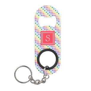 Cute Red Rainbow Polka Dots Monnogram Keychain Bottle Opener