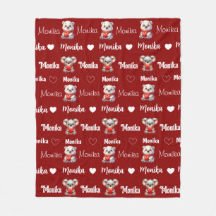 Cute Red Repeating Name personalized girly  Fleece Blanket