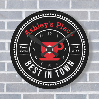 Cute Red Retro Coffee Cup Round Clock