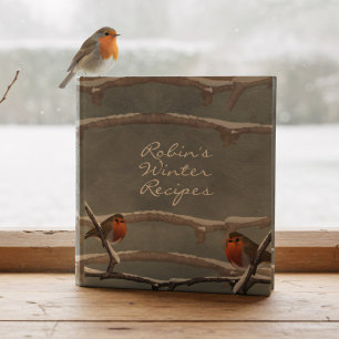 Cute Red Robin Birds Blue Winter Recipe Binder