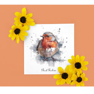 Cute Red Robin in watercolor Card
