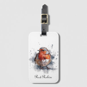 Cute Red Robin in watercolor Luggage Tag