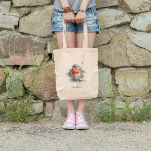 Cute Red Robin in watercolor Tote Bag