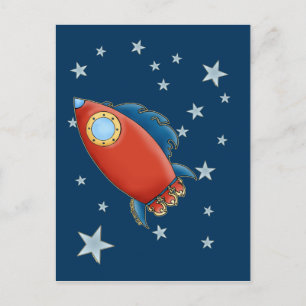 Cute Red Rocket & Stars Postcards