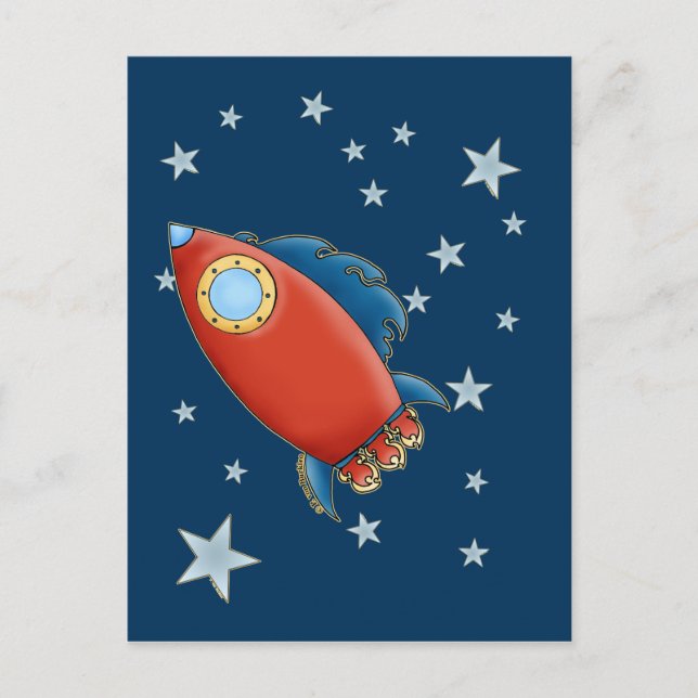 Cute Red Rocket & Stars Postcards (Front)