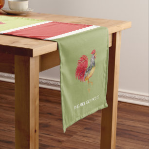Cute Red Rooster Watercolor Illustration Short Table Runner