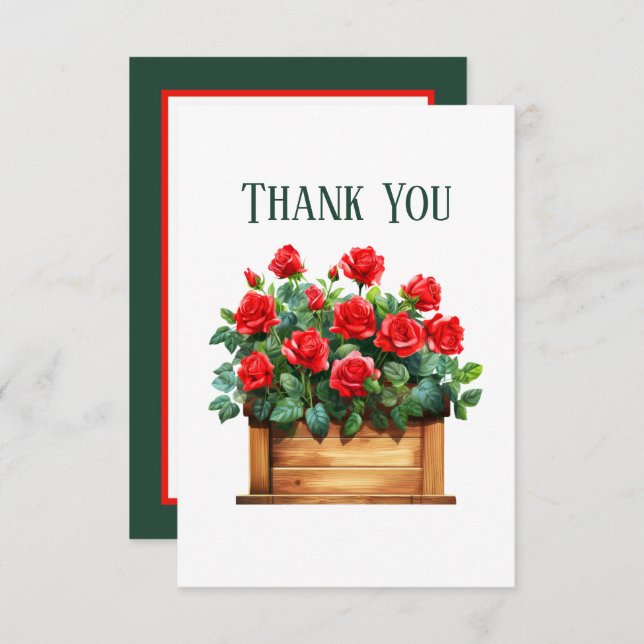 Cute red roses ad message thank you card (Front/Back)