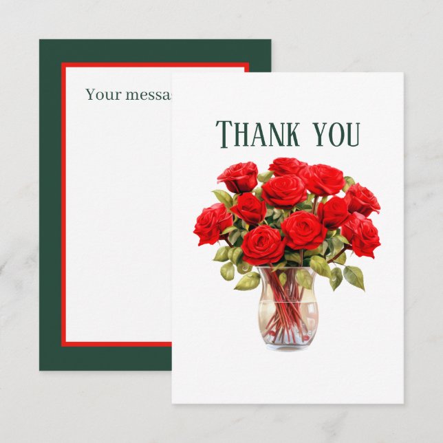 Cute red roses add message  thank you card (Front/Back)