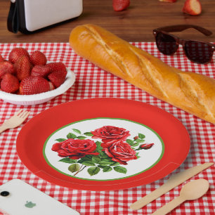 Cute red roses Garden party Paper Plate