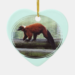 Cute Red-Ruffed Lemur Red Fur White Neck Ceramic Ornament