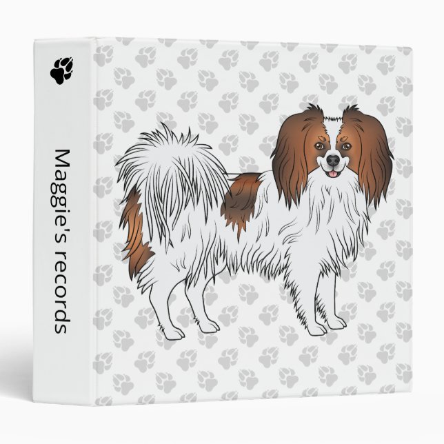 Cute Red Sable Phalène Dog With Grey Paw Pattern Binder (Front/Spine)