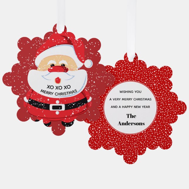 Cute red Santa Claus Christmas custom holiday Ornament Card (Front/Back)