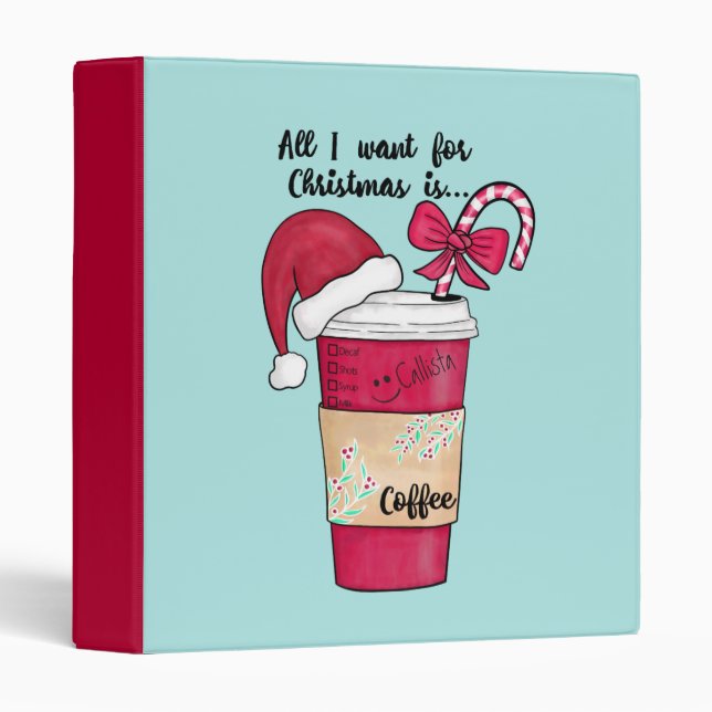 Cute Red Santa Hat Coffee Candy Cane Christmas Binder (Front/Spine)