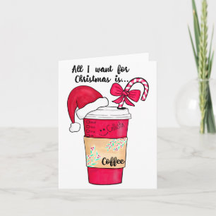 Cute Red Santa Hat Coffee Candy Cane Christmas  Card