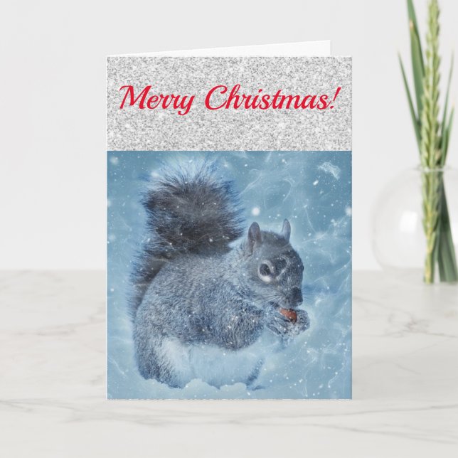 Cute Red Silver and Blue Squirrel Card (Front)