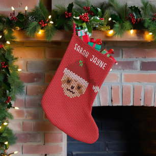 Cute Red Sloth Monogrammed Christmas Stocking
